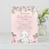 Baby Elephant Floral Baby shower Invitation Kaart (Staand voorkant)