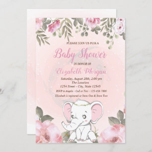 Baby Elephant Floral Baby shower Invitation Kaart
