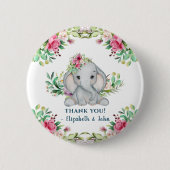 Baby Elephant Flower Baby shower Dank u Button (Voorkant)