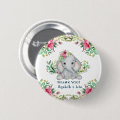 Baby Elephant Flower Baby shower Dank u Button (Voorkant /achterkant)