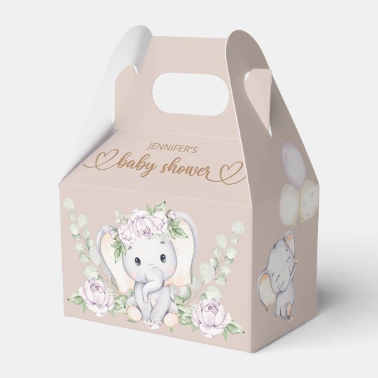Baby Elephant & Flower Waterverf Baby shower Fav Bedankdoosjes (Voorkant Zijde)