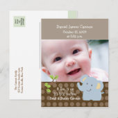 Baby Elephant FOTO Geboorteaankondiging Custom Aankondigingskaart (Voorkant / Achterkant)