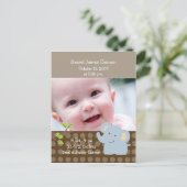 Baby Elephant FOTO Geboorteaankondiging Custom Aankondigingskaart (Staand voorkant)