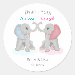 Baby Elephant Gender onthullen Hartelijk dank Ronde Sticker