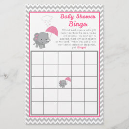 Baby Elephant Girl Baby shower Game Bingo Kaart