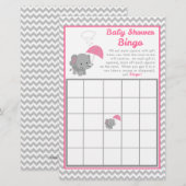 Baby Elephant Girl Baby shower Game Bingo Kaart (Voorkant / Achterkant)