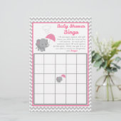 Baby Elephant Girl Baby shower Game Bingo Kaart (Staand voorkant)