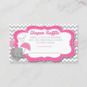 Baby Elephant Girl Baby shower Pink Diaper Raffle Informatiekaartje