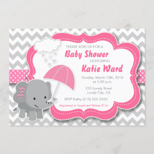Baby Elephant Girl Baby shower Pink Uitnodiging