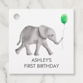 Baby Elephant Girl Birthday Gift Labels, Green Bedankjes Labels