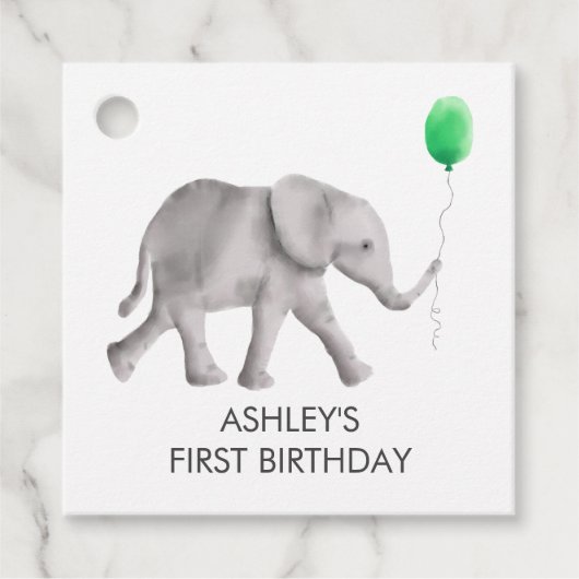 Baby Elephant Girl Birthday Gift Labels, Green Bedankjes Labels (Voorkant)