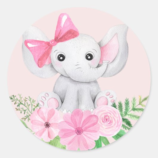 Baby Elephant Girl Birthday Party Sticker Roze (Voorkant)