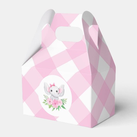 Baby Elephant Girl Favor Box Pink Gingham Bedankdoosjes (Voorkant Zijde)