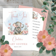 Baby Elephant Girl Floral Pink Baby shower