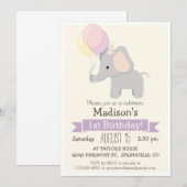 Baby Elephant Girl's verjaardagsfeestje Kaart (Voorkant / Achterkant)