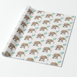 Baby Elephant green & blue balloon Gift Wrapping Cadeaupapier