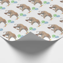 Baby Elephant green & blue balloon Gift Wrapping