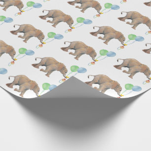 Baby Elephant green & blue balloon Gift Wrapping Cadeaupapier