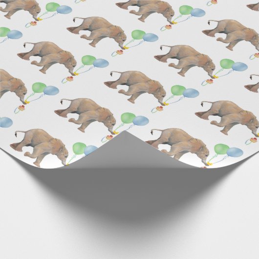 Baby Elephant green & blue balloon Gift Wrapping Cadeaupapier (Hoek)
