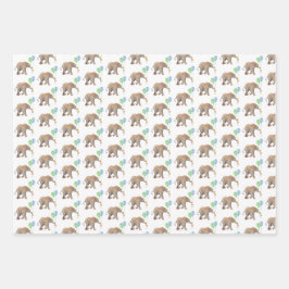 Baby Elephant green & blue balloon Set x3.  Inpakpapier Vel