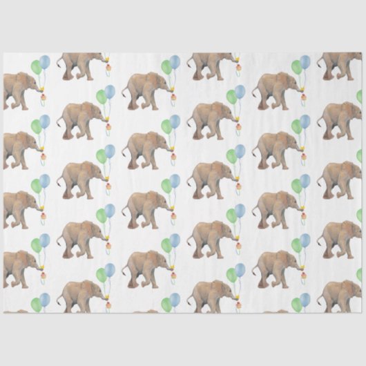 Baby Elephant green & blue balloon Tissue Paper.  Tissuepapier (Voorkant)