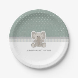 Baby Elephant Green Polka Dot Baby shower Papieren Bordje