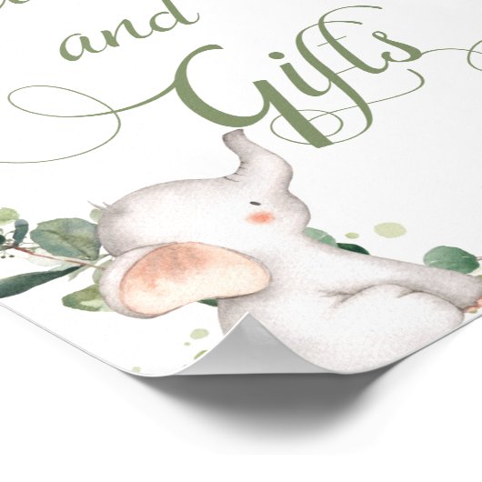 Baby Elephant Greenery Shower Kaarten en Gifts Poster (Hoek)
