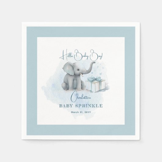 Baby Elephant Hallo Baby Boy Blue Baby Servet (Voorkant)