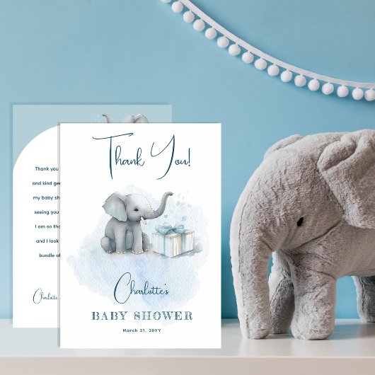 Baby Elephant Hallo Baby Boy Blue Baby shower Bedankkaart