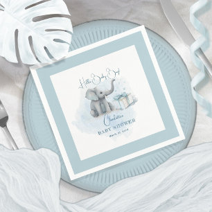 Baby Elephant Hallo Baby Boy Blue Baby shower Servet