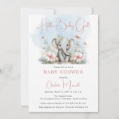 Baby Elephant Hallo Baby Girl Floral Baby shower Kaart (Voorkant)