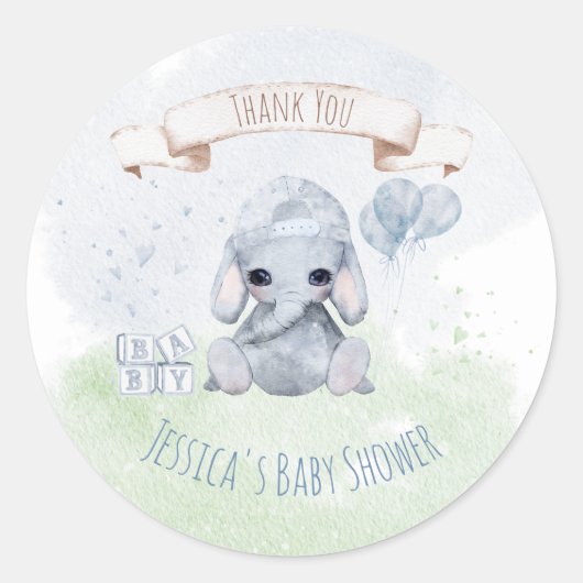Baby Elephant Hartelijk dank voor Waterverven Ronde Sticker (Voorkant)
