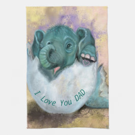 Baby Elephant Hatching from Egg - Ik hou van je va Theedoek