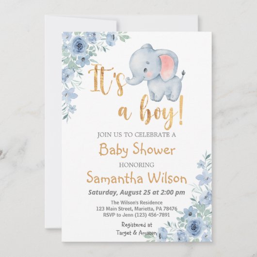 Baby Elephant Het is een Baby shower van een jonge Kaart (Voorkant)