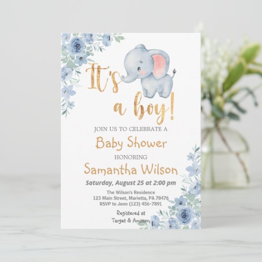 Baby Elephant Het is een Baby shower van een jonge Kaart (Staand voorkant)