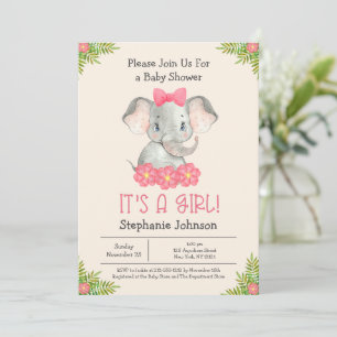 Baby Elephant Het is een Girl Zoo Theme Baby showe Kaart