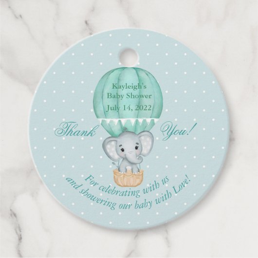 Baby Elephant Hete Luchtballon Baby shower Bedankjes Labels (Voorkant)