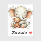 Baby Elephant Holding Teddy Bear Sticker (Vel)