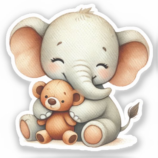 Baby Elephant Holding Teddy Bear Sticker (Voorkant)