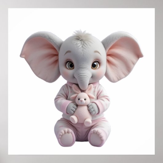 Baby Elephant Holding Toy – Cute Nursery Poster (Voorkant)