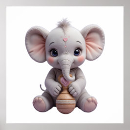 Baby Elephant Holding Toy – Cute Nursery Poster