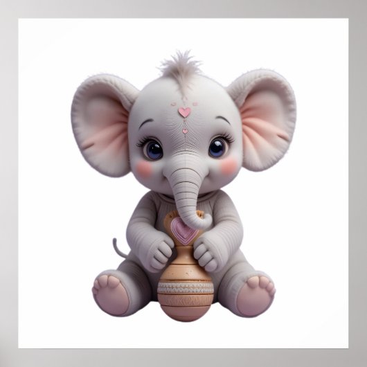 Baby Elephant Holding Toy – Cute Nursery Poster (Voorkant)