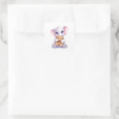 Baby Elephant Hugging Teddy Bear Square Sticker (Tas)