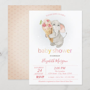Baby Elephant Ice crème Polka Dots Baby shower Kaart