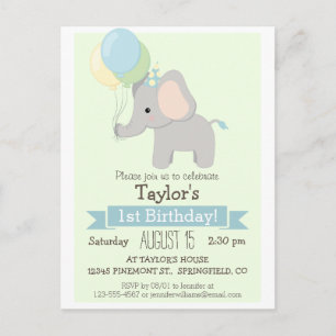 Baby Elephant Kind Birthday Party Invitation Uitnodiging Briefkaart
