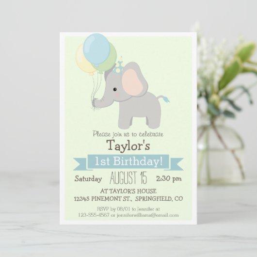 Baby Elephant Kind verjaardagsfeestje Kaart (Staand voorkant)