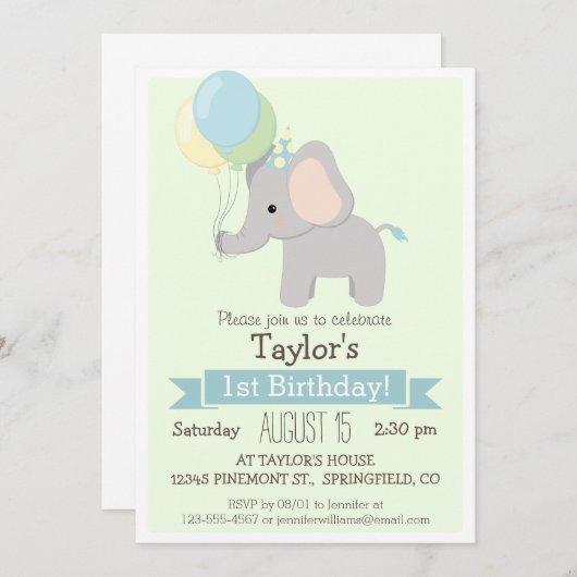 Baby Elephant Kind verjaardagsfeestje Kaart (Voorkant / Achterkant)