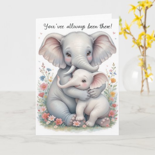 Baby Elephant Knuffel Moederdag Kaart (Gele Bloem)