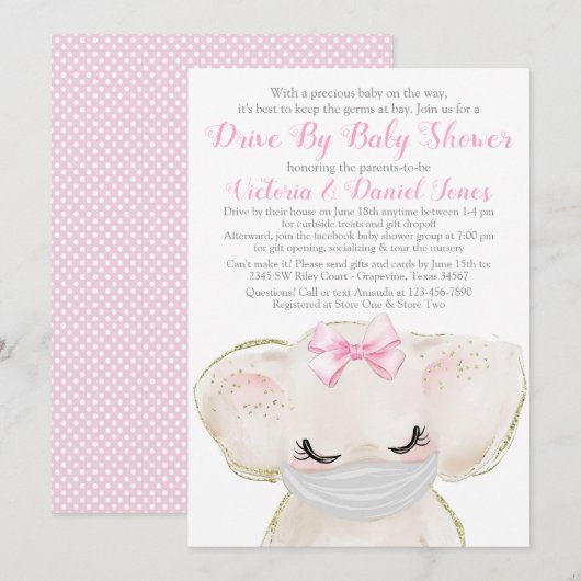 Baby Elephant met Masker Drive Door Baby shower Kaart (Voorkant / Achterkant)
