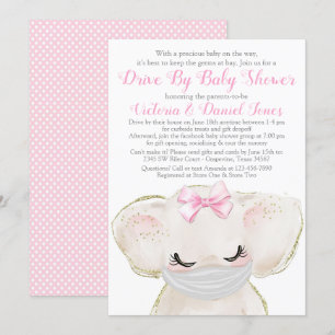 Baby Elephant met Masker Drive Door Baby shower Kaart